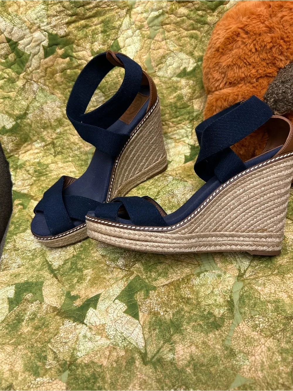 Tory Burch Navy Crisscross Espadrille Wedge Sandals